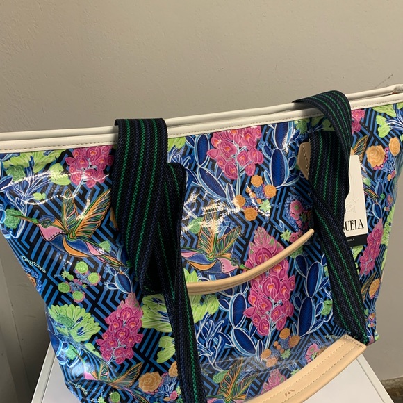 Consuela Jewel Zipper Blue and Pink Floral Tote - Picture 2 of 16